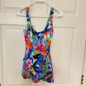 Azul Womens Floral Print Swim Dress One Piece Swimsuit Multi Color Size 10